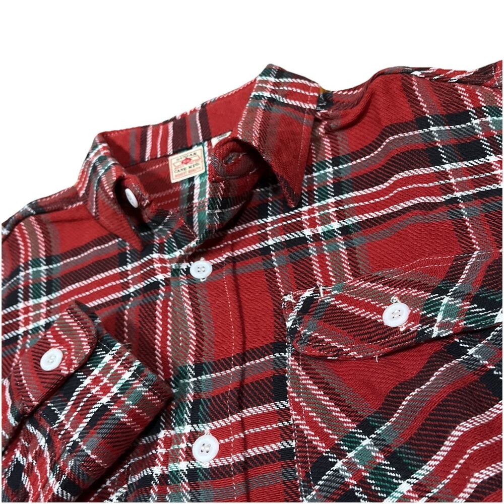 Sugar Cane Japan Button Down Flannel Shirt Red Soft Twill Check Plaid Sz Large